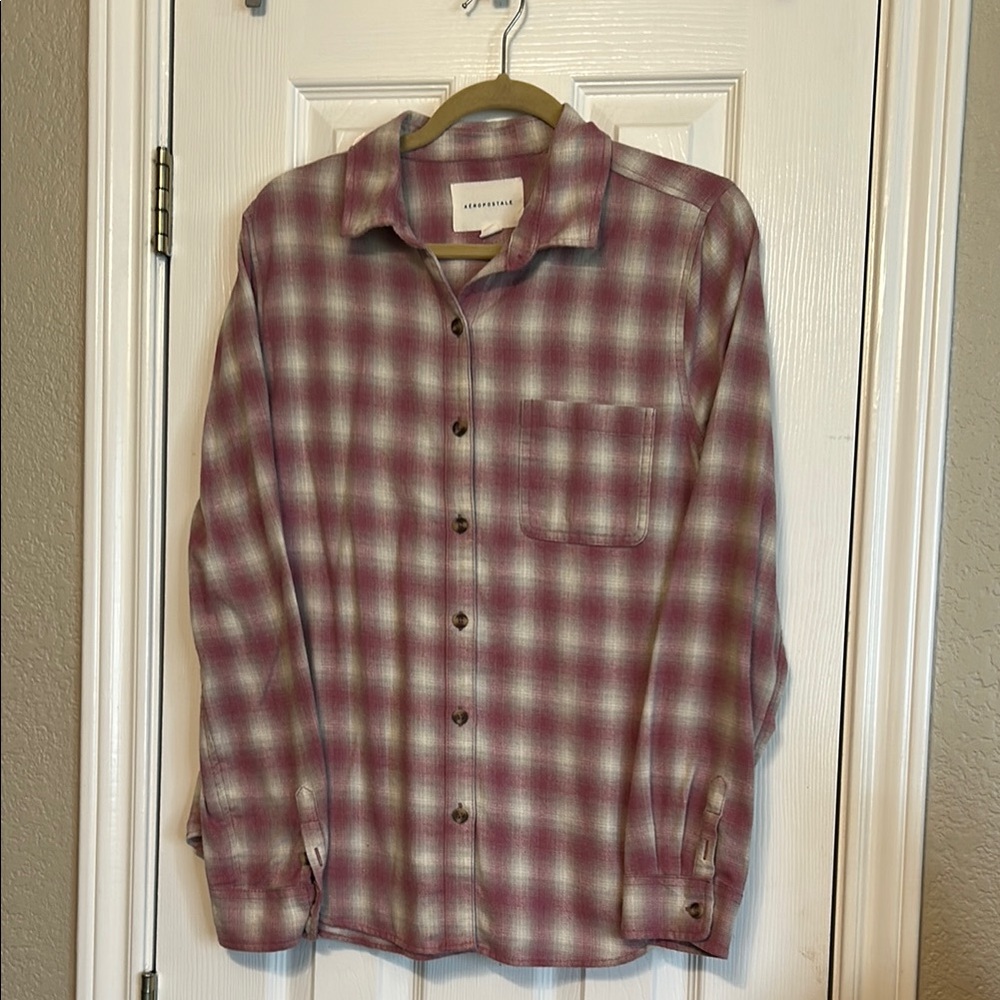 Aeropostale Maroon and White Plaid Casual Shirt
